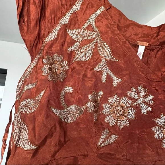 Free People Sahara Embroidered Wrap Crop Top - Rust - Size Small - Picture 13 of 15